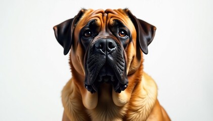 Obraz premium Imposing mastiff, head tilted, pure white backdrop, white, large