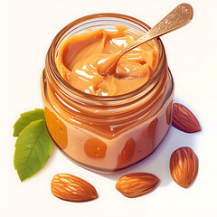 Realistic and artistic representations of almonds, almond farming, processing, and almond-based all isolated on a white background.