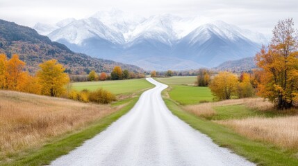 Scenic autumn road leading to mountains