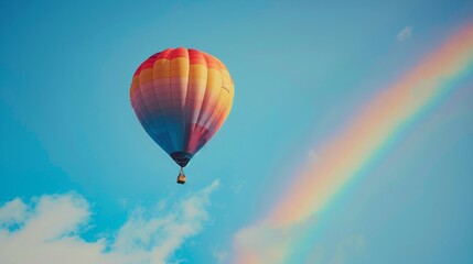 Naklejka premium 飛んでいる気球と大きな虹の風景9