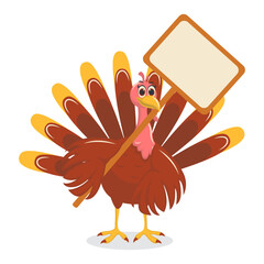 Thanksgiving Turkey Cartoon Character on White Background. Vector Illustration.