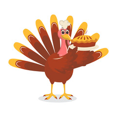 Thanksgiving Turkey Cartoon Character on White Background. Vector Illustration.
