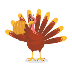 Thanksgiving Turkey Cartoon Character on White Background. Vector Illustration.