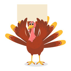 Thanksgiving Turkey Cartoon Character on White Background. Vector Illustration.