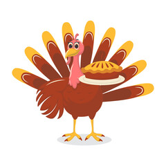 Thanksgiving Turkey Cartoon Character on White Background. Vector Illustration.