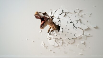 A dinosaur breaking through a wall, symbolizing imagination and creativity.