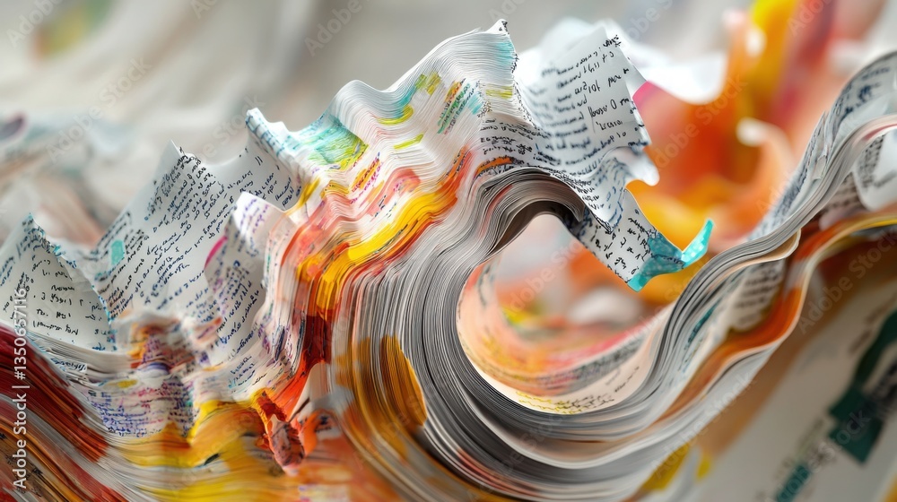 Poster abstract digital waves with handwritten notes and colors