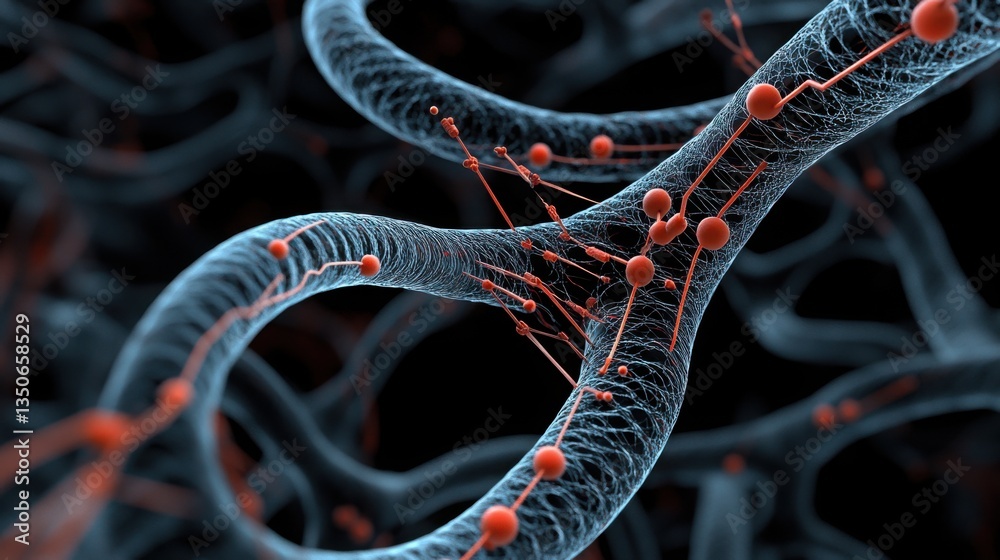 Aufkleber abstract fusion of dna strands with circuit lines in dark background