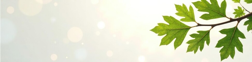 Obraz premium Leafy branches with oak leaves against a pure white surface, branches, plant