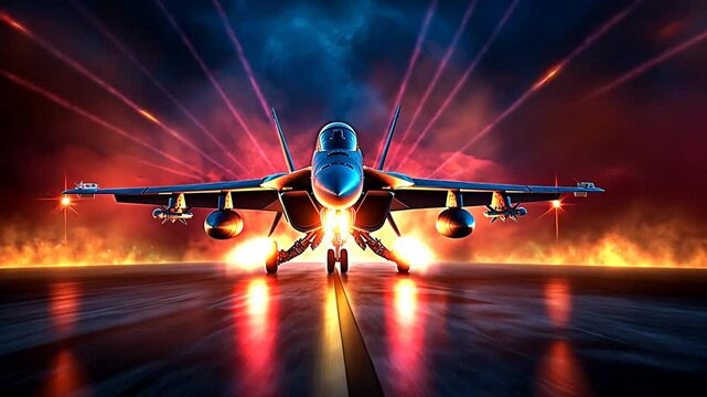 Supersonic Fighter Jet Launching at Night