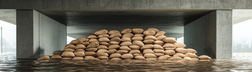 Obraz premium A stack of bags submerged underwater beneath a concrete structure.