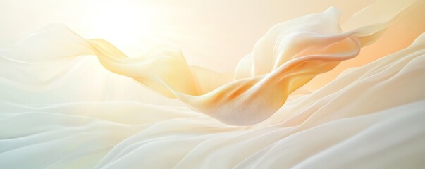 An ethereal background with soft waves in shades of pale yellow and warm coral, transitioning into a soft white gradient