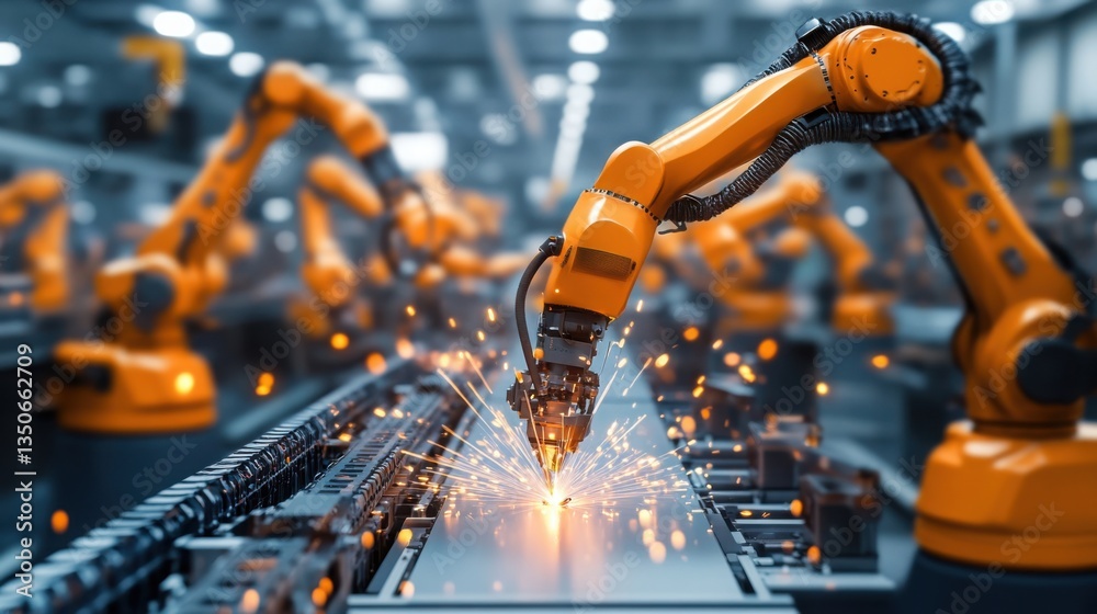 Aufkleber robotic welding arms performing precision tasks in manufacturing setting