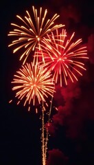 Golden and crimson firework vectors, intricate detail, dramatic effect, red, detail, glow