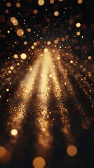 Gold bokeh light background, Glowing bokeh confetti and sparkle texture overlay for your design. Sparkling gold dust abstract golden luxury decoration background.