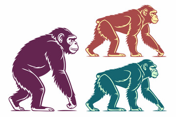 set of Ape silhouette vector illustration
