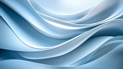 Fototapeta premium Abstract image of flowing, light blue paper waves. Soft, subtle light creates a calm, serene atmosphere. The texture is smooth with subtle shadows.