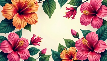 Fototapeta premium Intricate hibiscus blossoms, vibrant hues, repeating floral motif, style, flowers
