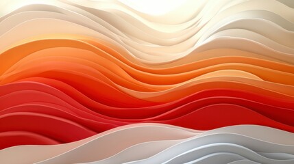 Obraz premium Abstract background with warm color palette, featuring undulating waves in shades of red, orange, beige, and white. The layered effect creates a sense of depth and texture.