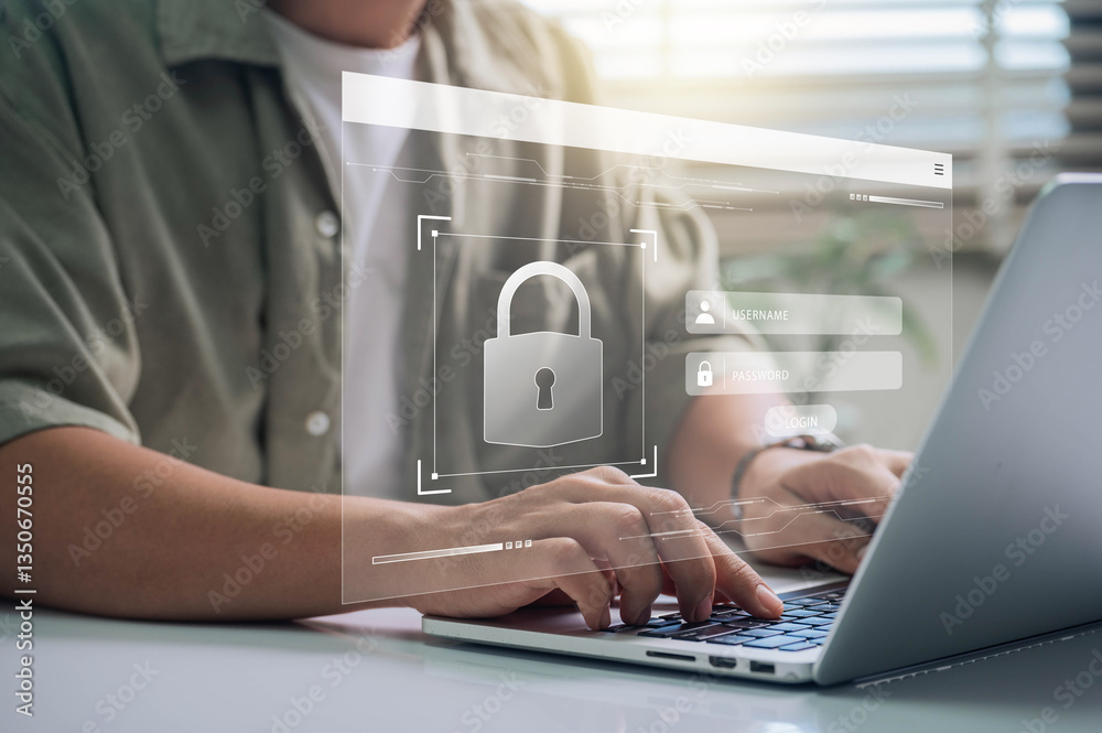 Leinwandbilder Online Data Security and User Authentication.Safe Login Interface with Password Protection, Cybersecurity Measures, and Encrypted Digital Identity to Enhance Privacy and Prevent Cyberattacks