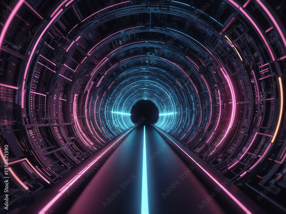 Wall mural abstract glow 3d rendering of abstract wire cable tunnel inside ai concept. technology, machine lear