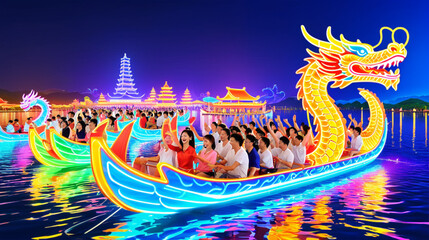 Nighttime illuminated dragon boat festival