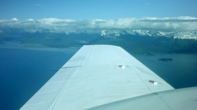  Piper PA-31 Navajo Plane Wing Aerial Over Seldovia Alaska