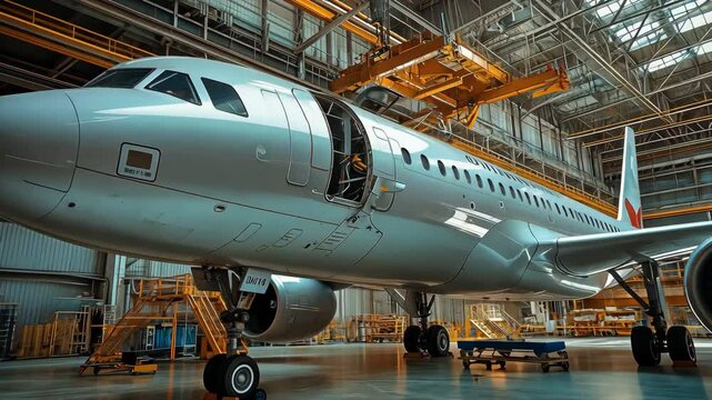 The aircraft is ready for overhaul at the hangar.