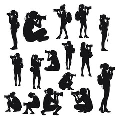 photographer woman camera silhouettes Vector
