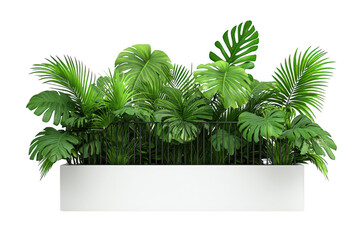 A Lush green plants in modern white planter create vibrant and refreshing atmosphere, perfect for enhancing indoor spaces with touch of nature and tranquility