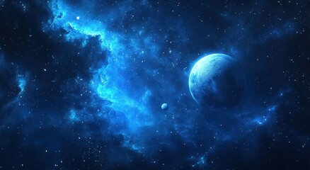 Obraz premium A celestial scene showcasing space planets and nebulae in blue