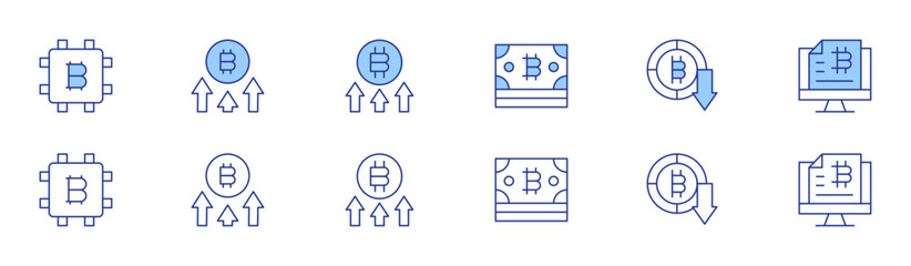 Bitcoin icon set in two styles, Duotone and Thin Line style. Editable stroke. cpu, increase, bill, bitcoin