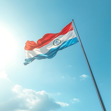 Paraguayan Flag for Sunny Sky, Waving.