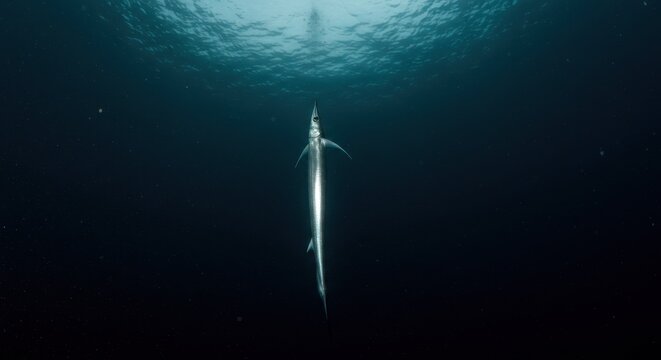 A Majestic Swordfish Swimming Gracefully Beneath the Waves in Deep Ocean Waters