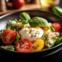 Delicious Poached Egg Salad with Tomatoes and Basil