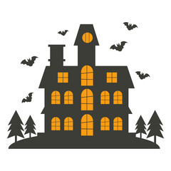 Scary Haunted House Halloween Illustration with Flat Design. Isolated Vector Silhouette.