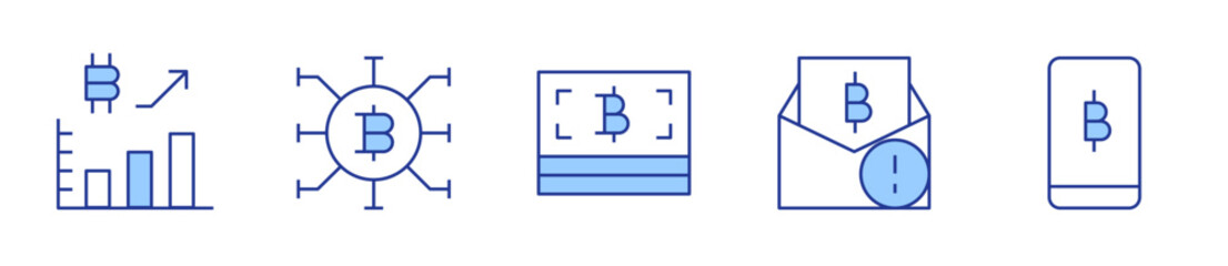 statistics, chip, bitcoin. Bitcoin Icon vector illustration. Line Duotone style. Editable stroke