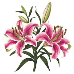Naklejka premium Vibrant Lily Flower – A Spectacular Display of Multi-Colored Blooming Beauty with Bright, Luxurious Petals & Greenery