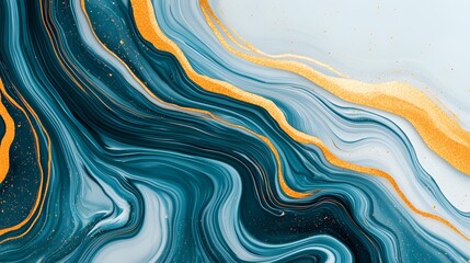 Fototapeta premium Abstract Teal and Gold Liquid Marble Texture Background Swirling Fluid Art Design