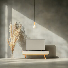 Modern living room with TV mockup.