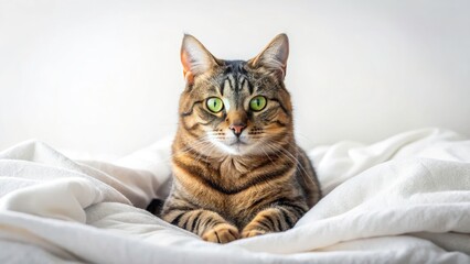 Cozy Tabby Cat Morning Bedtime Portrait - Relaxed Pet, Home Comfort, Sleepy Kitty