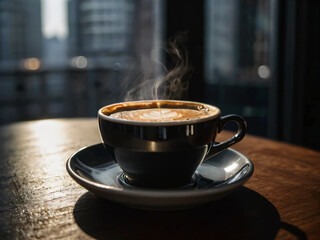 A cup of coffee adds warmth to the cozy room.