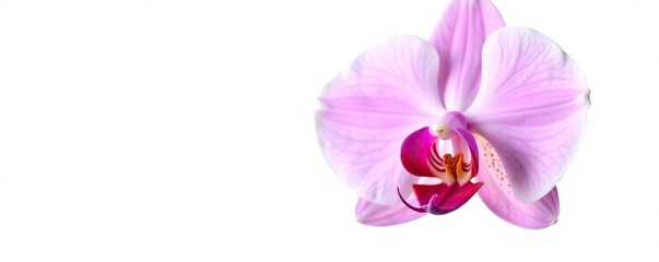 Fototapeta premium Delicate orchid with intricate petals against a stark white background, orchid, flower, isolated