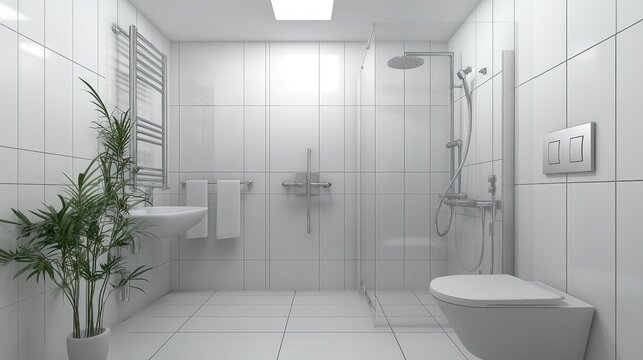 An accessible bathroom with grab bars, anti-slip flooring, and a walk-in shower for elderly safety.