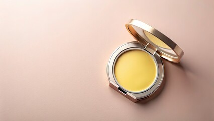 Elegant Double Exposure Photography of a Pressed Powder Compact with Soft Feminine Touch, Top-Down Angle for Beauty and Makeup Flat Lay Design