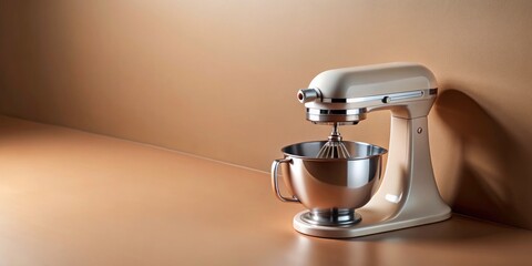 Elegant Mixer in Soft Feminine Fashion Photography - Bird's Eye View, Flat Lay on Solid Color Backdrop, Ideal for Lifestyle and Design Projects, Perfect for Creative Copy Space