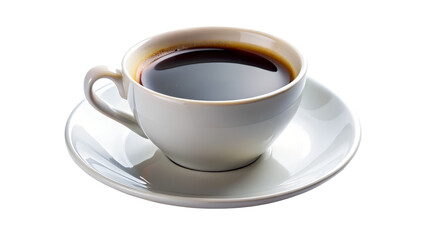 Obraz premium Cup of coffee on white background with saucer and spoon