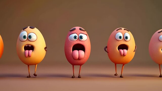 Five Surprised Cartoon Eggs in a Row