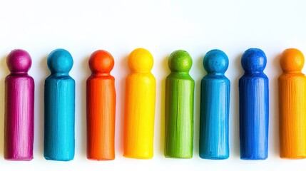 Colorful Figures Standing in a Row on White Background