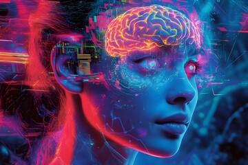 A Woman’s Head with a Brain Firing Under Stress, Depicting Mental Health Struggles